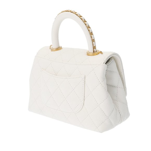 CHANEL Matelasse Coco Handle XXS Chain White AS2215 Women's Caviar Skin Handbag - Picture 2 of 10